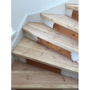 Trappetrinene er nu frdigbehandlet med hvidpigmenteretsbe. (Vanger samt stdtrin skal efterflgende males hvide)